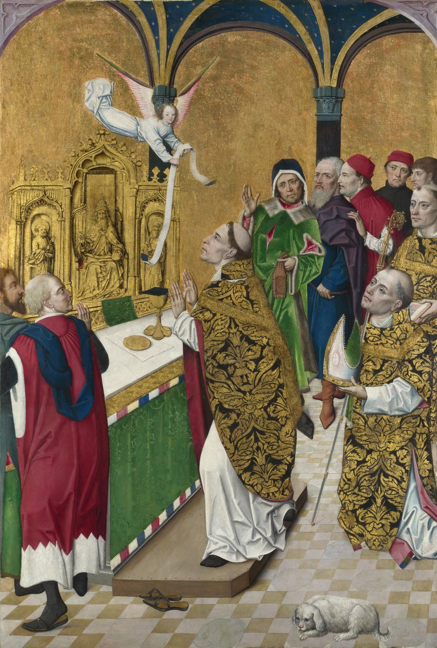 Pyhän Hubertin messu. Sälekaihdin Werdenin alttaritaulusta, n. 1485 tekijältä Master of the Life of the Virgin