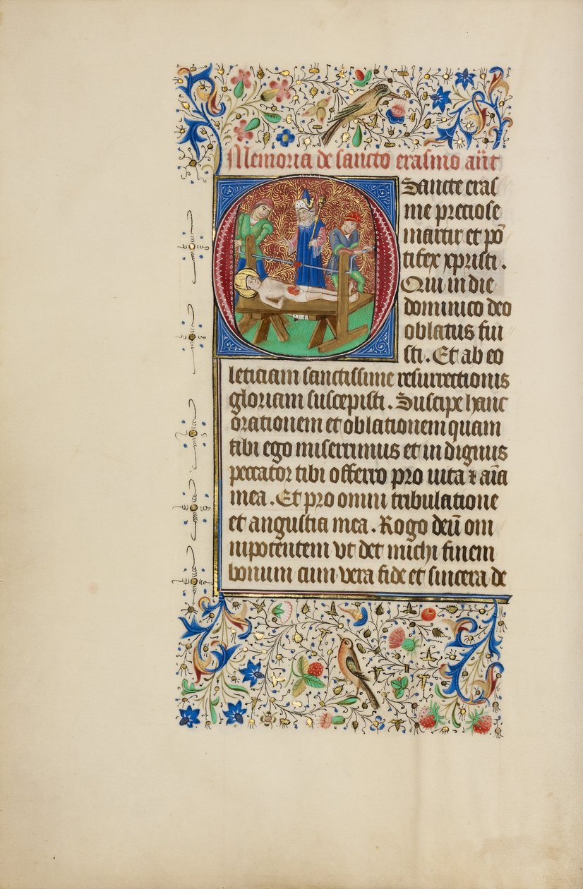 Alkuosa O: Pyhän Erasmuksen marttyyrius tekijältä Master of the Llangattock Hours