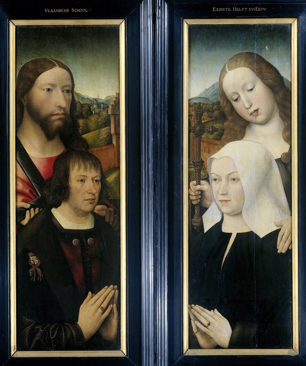 Triptyykin kaksi siipeä luovuttajan kanssa, Thomas Isaacq, mukana Pyhä Tuomas (vasen, ulompi siipi) ja lahjoittajan vaimo Pyhän Margaretan kanssa (oikea, ulompi siipi) tekijältä Master of the Magdalen Legend
