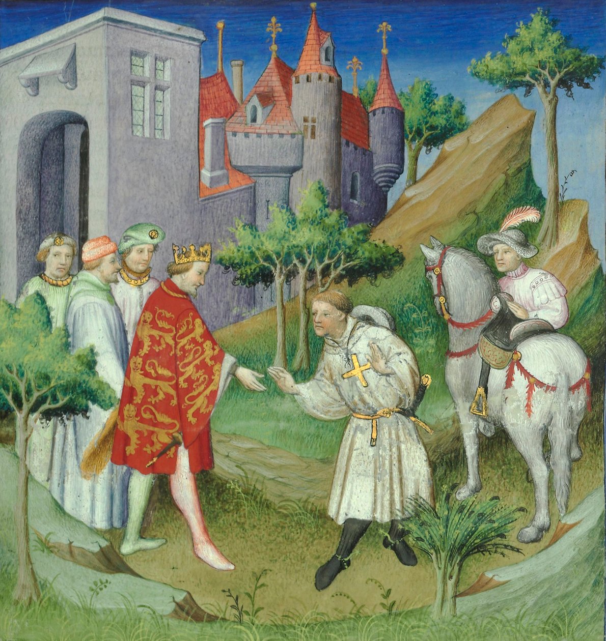 Sir John Mandeville ja Englannin kuningas, "Le Livre des Merveilles" -elokuva, Pariisi, n. 1420 (käsikirjoitus) tekijältä Master of the Mazarine