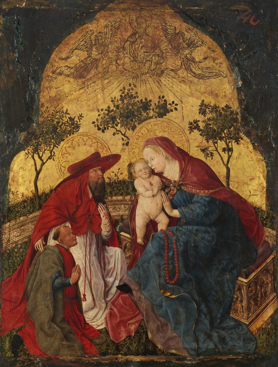 Neitsyt ja lapsi lahjoittajan kanssa Esittelijä Saint Jerome, n. 1450. tekijältä Master of the Munich Bavarian Panels
