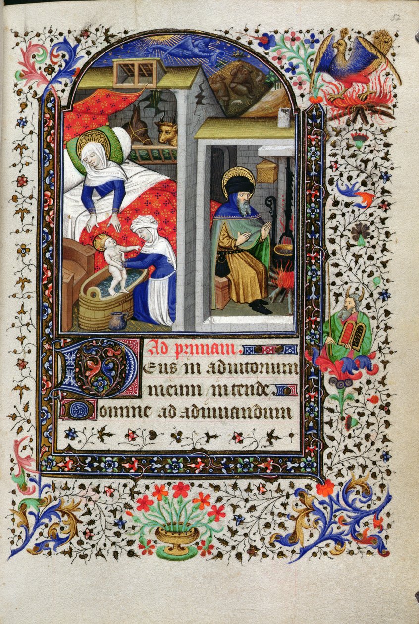 Lisää 18192 f.52 syntymä, kirjasta Tuntikirja, Paris, n.1435 tekijältä Master of the Munich Golden Legend