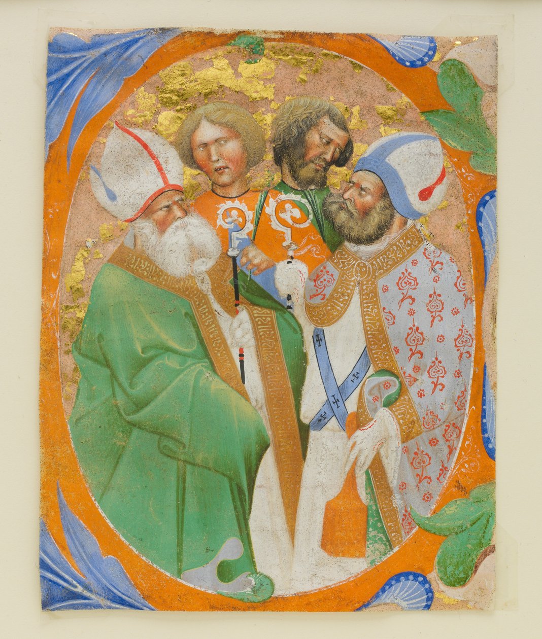 Käsikirjoituksen valaistus neljän pyhän kanssa alkukirjaimessa O, kuorokirjasta, 1440-50. tekijältä Master of the Murano Gradual