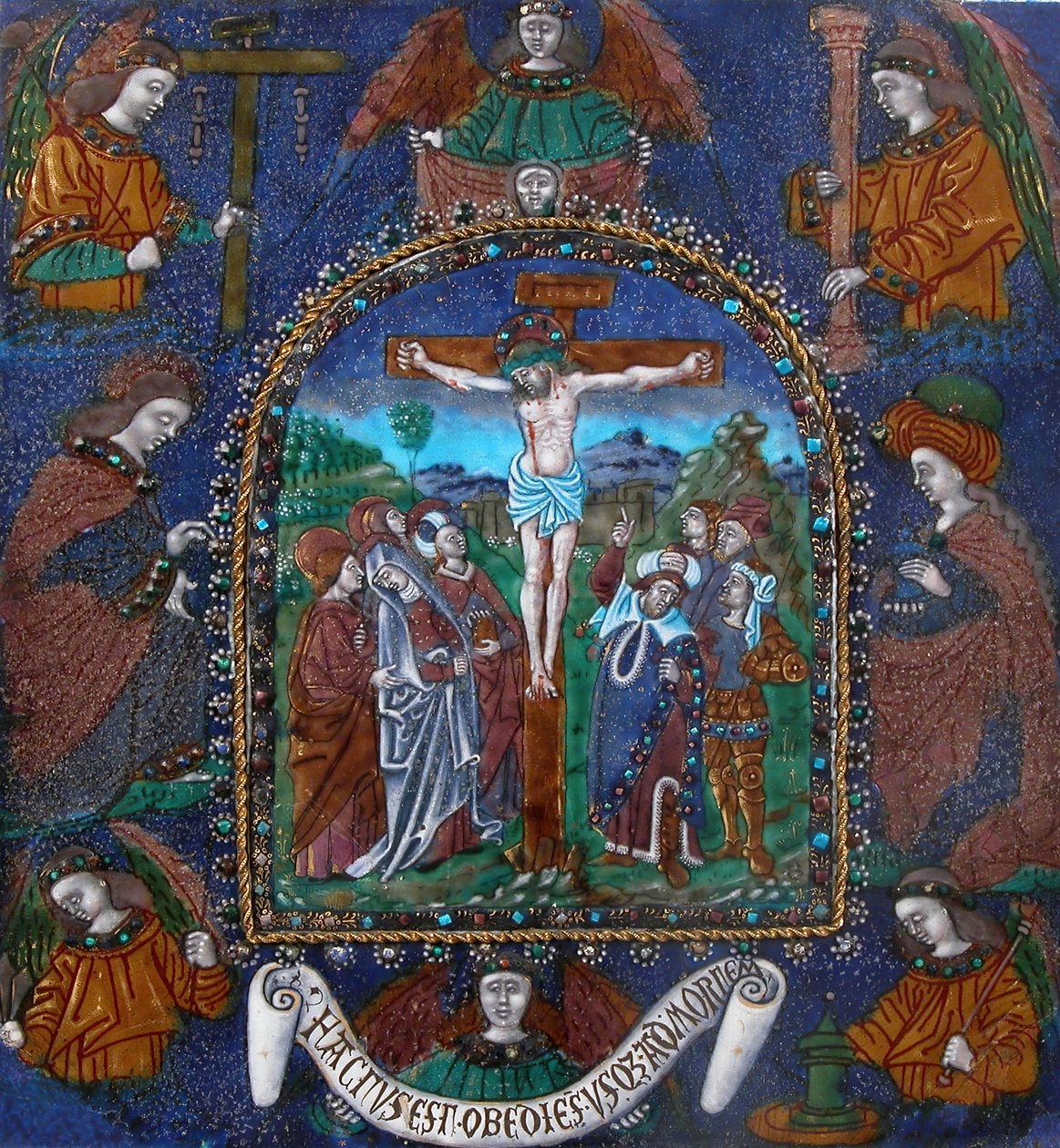 Muistolaatta ristiinnaulitsemisesta, ranska, 1500-luku. tekijältä Master of the Orleans Triptych