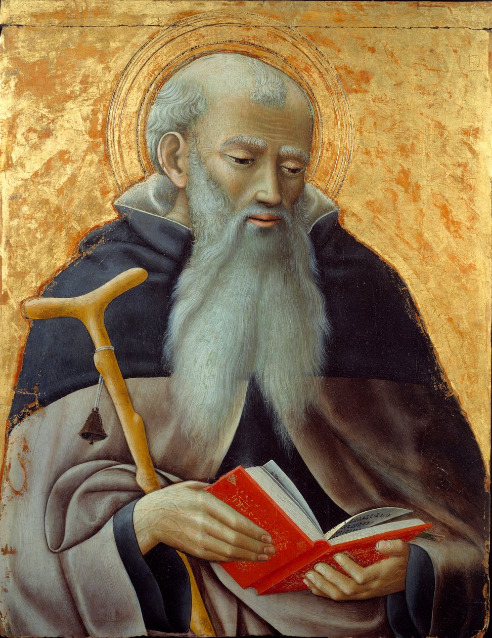 Saint Anthony, Abbe, Pyhän Antonius Suuren edustus (250/251-356) (tai Saint Anthony Erakko). Maalaus puulle Observance Master (toimii noin 1425-1450) su. 0,73x0,59 m tekijältä Master of the Osservanza