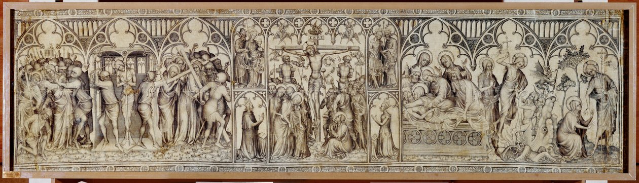 Narbonnen alttari: Kristuksen vangitseminen, pilkkaaminen, orjantappurakruunu, ristiinnaulitseminen, hautaaminen, ylösnousemus ... tekijältä Master of the Parement of Narbonne