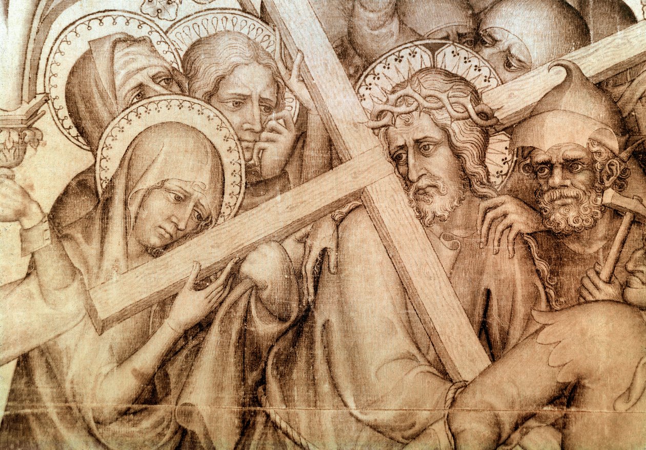 Narbonnen kalvo: Kristus kantaa ristiään (grisaille silkillä tekijältä Master of the Parement of Narbonne