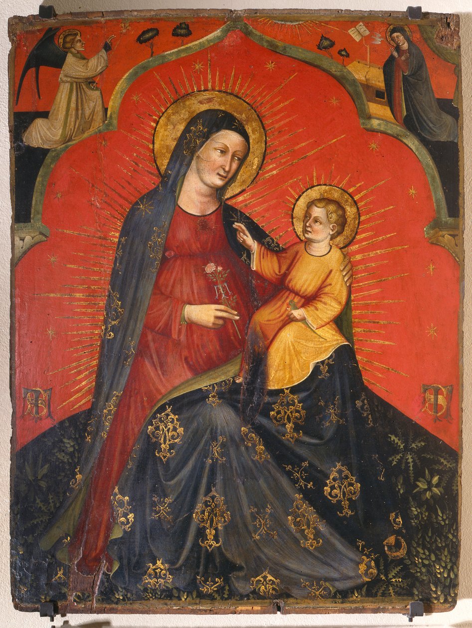 Madonna ja lapsi ja ilmestys, n. 1390 (tempera paneelissa) tekijältä Master of the Pesaro Crucifix