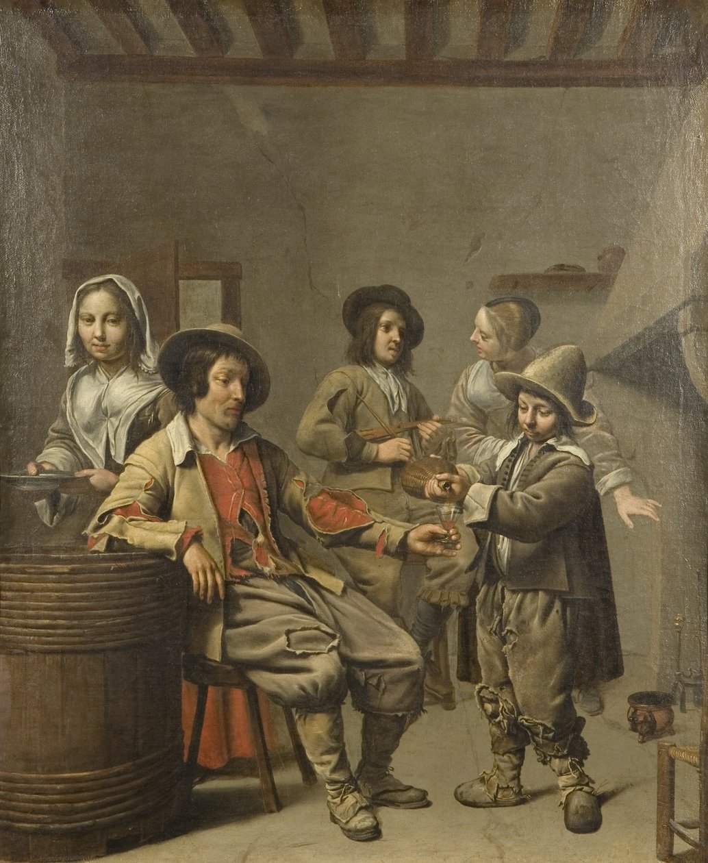 Poika kaataa lasin viiniä maanmiehelle, n. 1650 (öljy kankaalle) tekijältä Master of the Processions