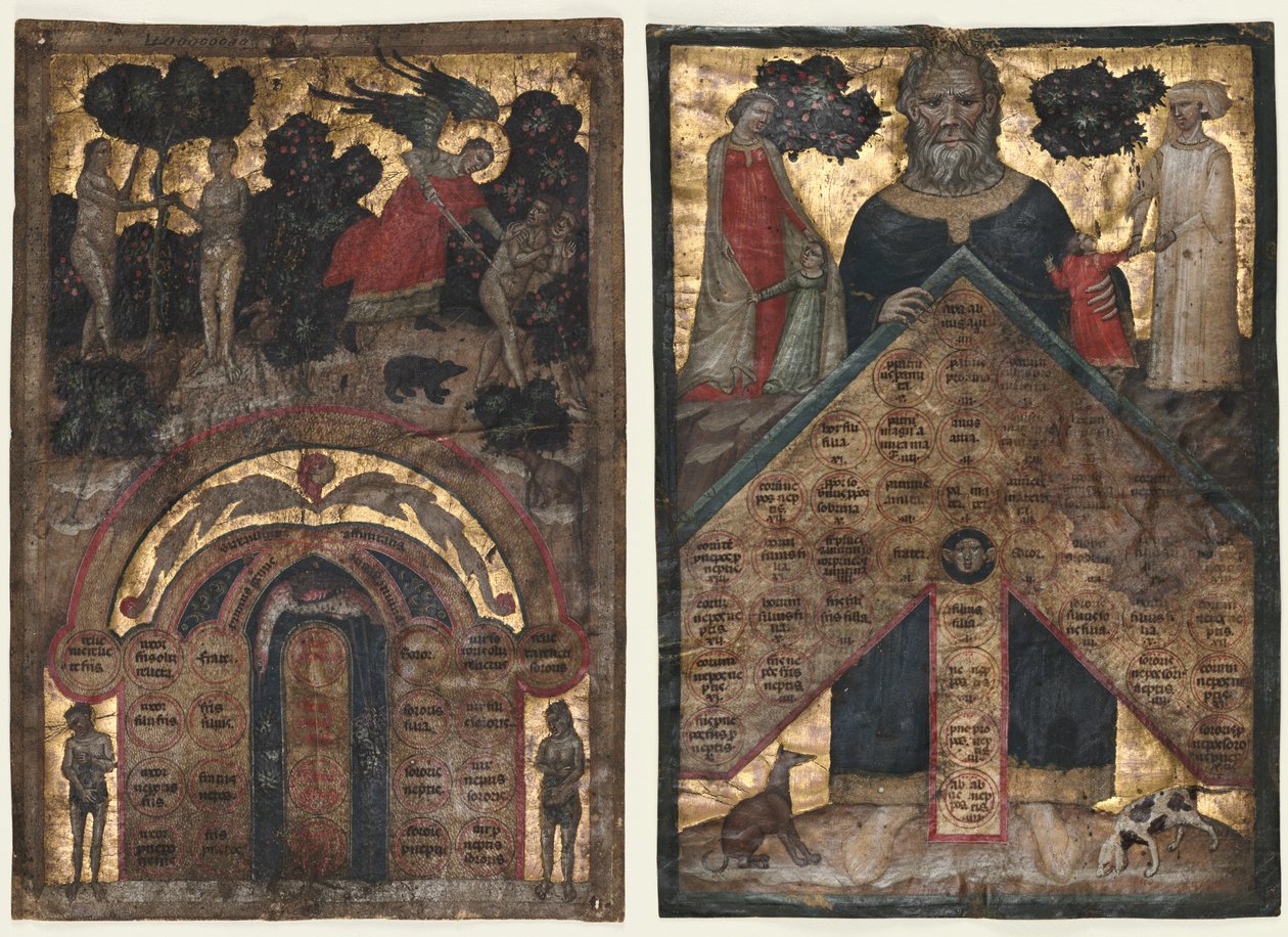 Lehtiä niteestä Johannes Andrean "Luento sukulais- ja sukulaisuuspuusta: sukulaisuustaulukko ja sukulaisuustaulukko tekijältä Master of the Register of 1328