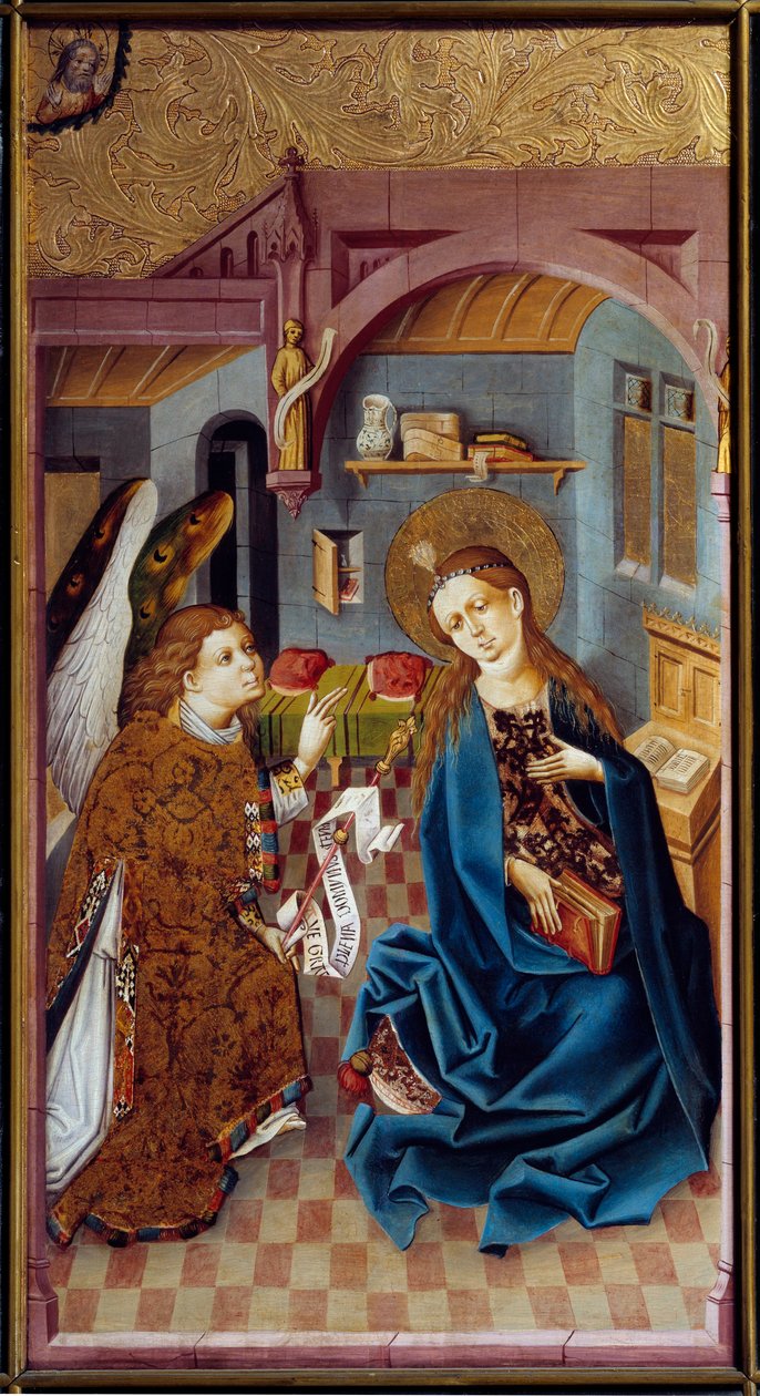 Ylä-Reinin mestarin ilmestysmaalaus (1400-luku) 1460 Lyon, Musee des Beaux Arts tekijältä Master of the Rhine