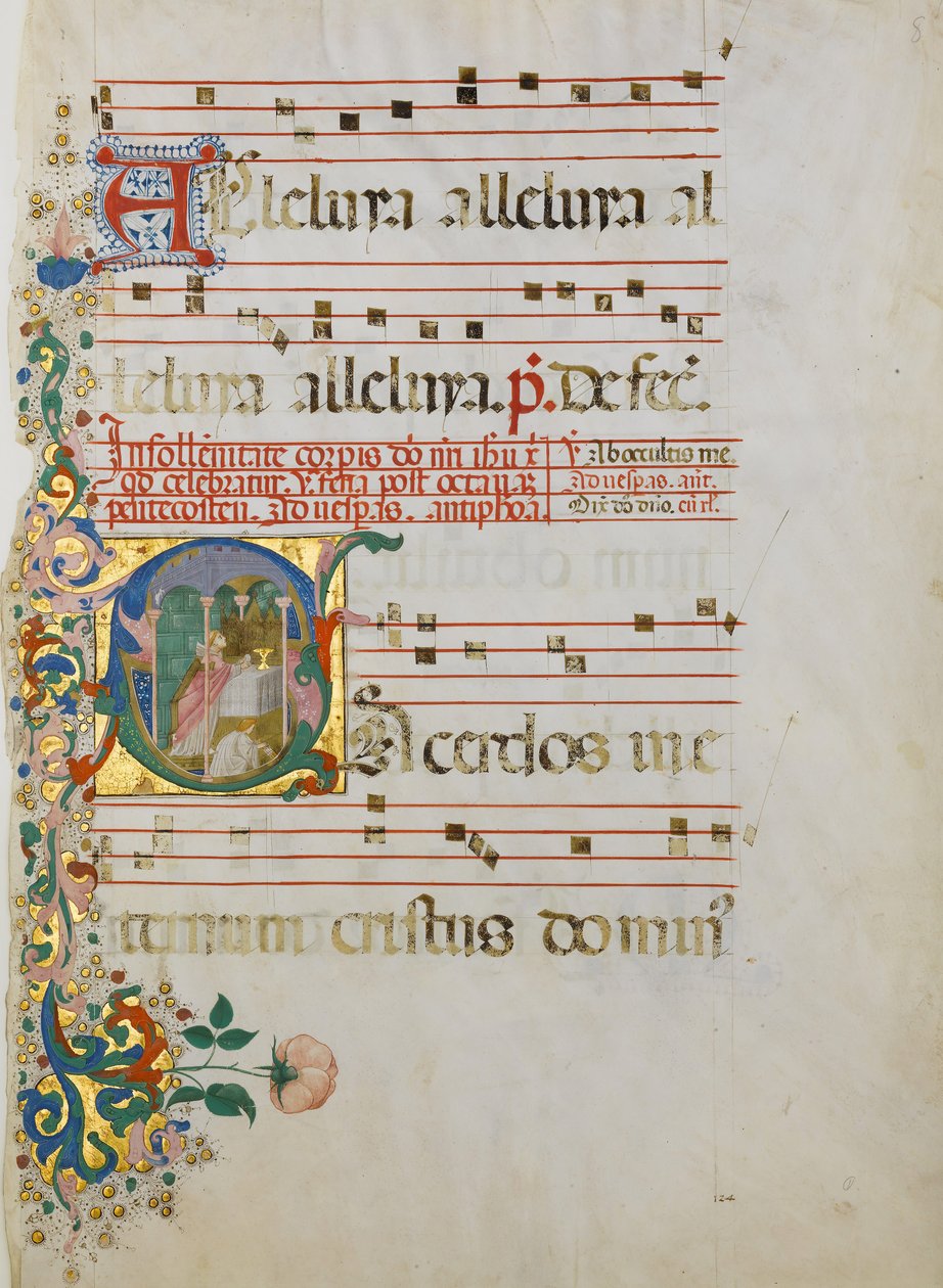 Käsikirjoituslehti messujuhlilla alkuvaiheessa S..., 1400-luvun toinen puoli. tekijältä Master of the Riccardiana Lactantius