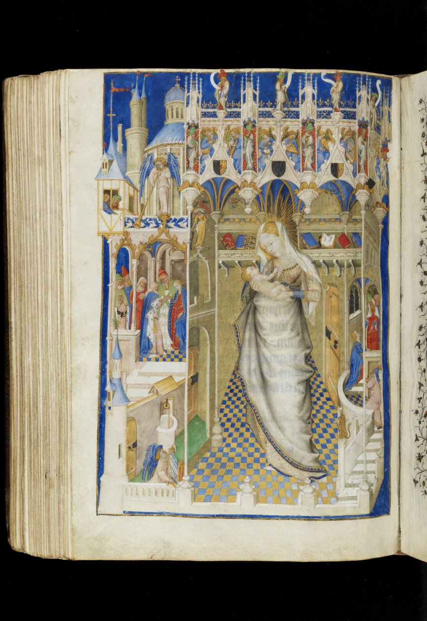 Ms 62 f.141v, Madonna ja lapsi, kirjasta Tuntikirja, ranska, n. 1445-1450 tekijältä Master of the Rohan Hours