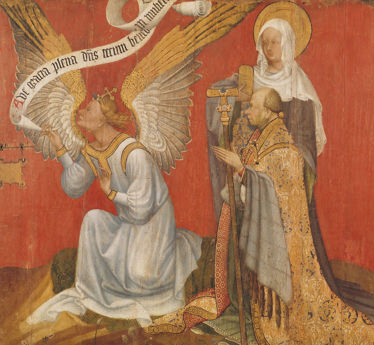 Paneeli diptyykistä, joka kuvaa Marian ilmestyksen enkeliä, lahjoittajaa ja naispyhimystä, mahdollisesti Pyhää Maria Magdaleenaa, n. 1420 tekijältä Master of the Rohan Hours