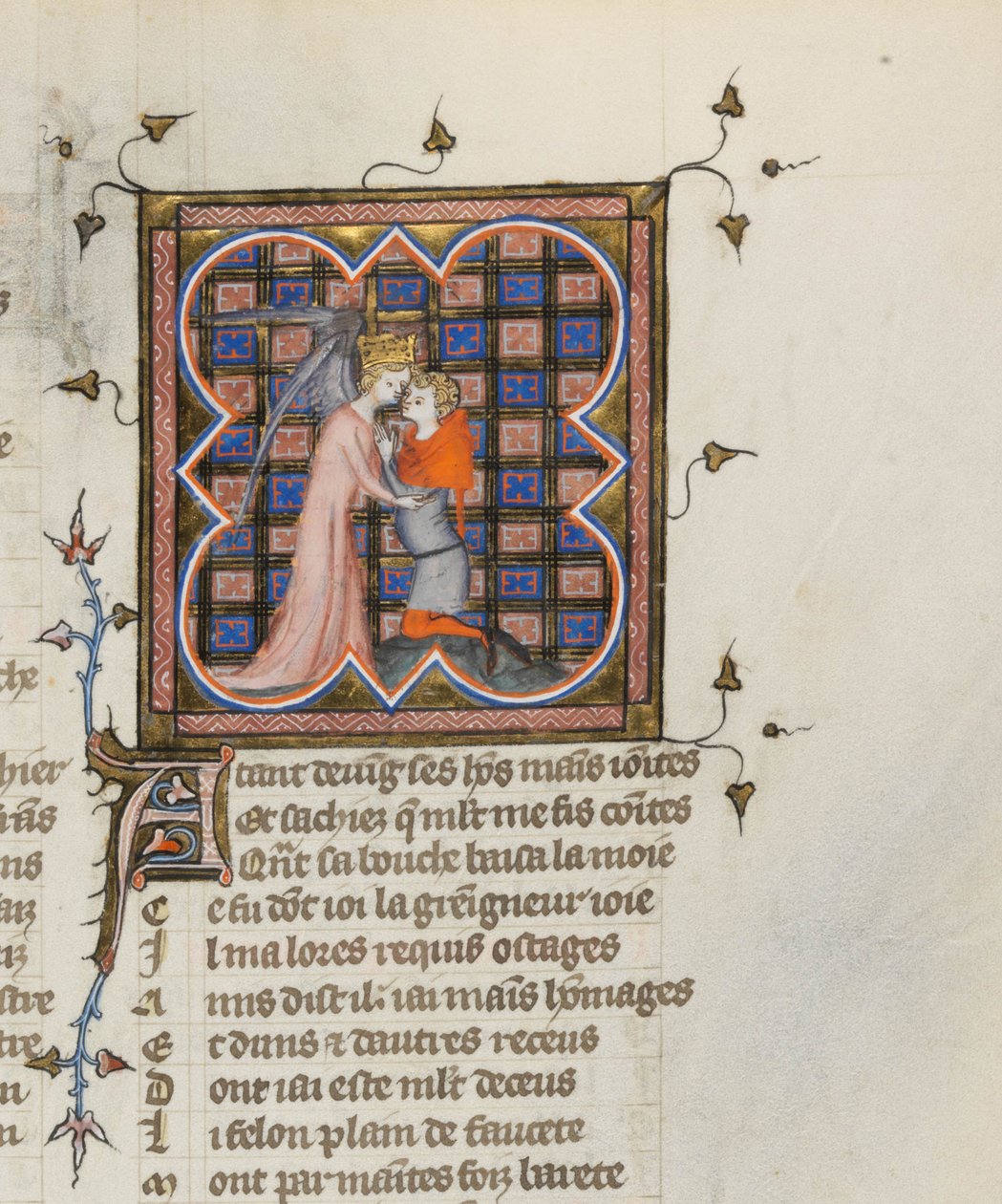 Miniatyyri Guillaume de Lorrisin ja Jean de Meunin Roman de la Rosen käsikirjoituksesta, 1353 tekijältä Master of the Rose novels