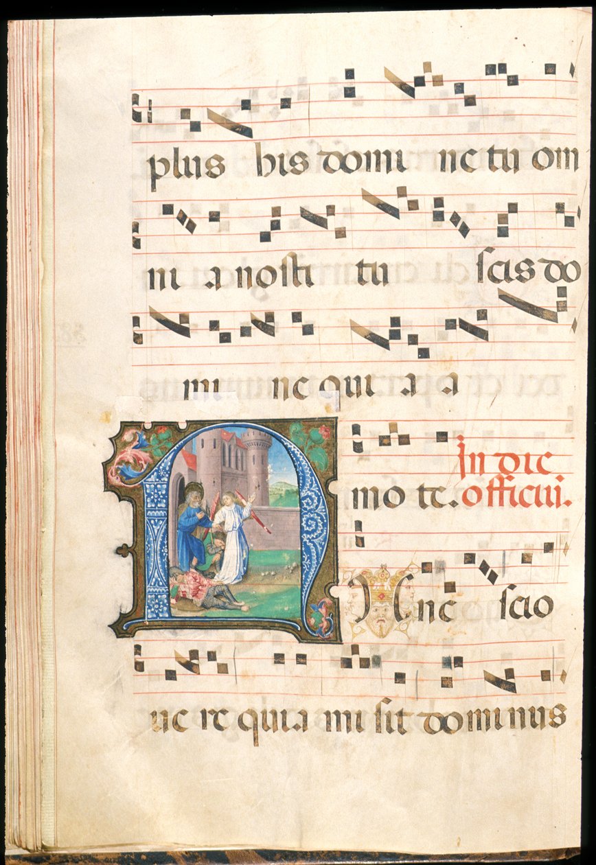 Pyhä Pietari vapautettiin vankilasta, f.58v asteittain, 1400-luvun lopulla (mustetta, temperaa ja kultalehtiä pergamentissa) tekijältä Master of the Saluces Hours (attr. to)