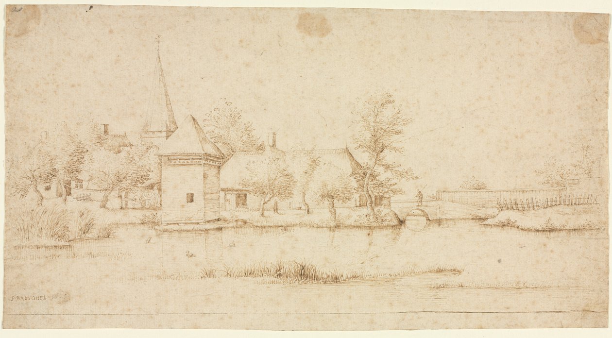 Maisema, jossa on vallihautakylä, 1559-1561. tekijältä Master of the Small Landscapes
