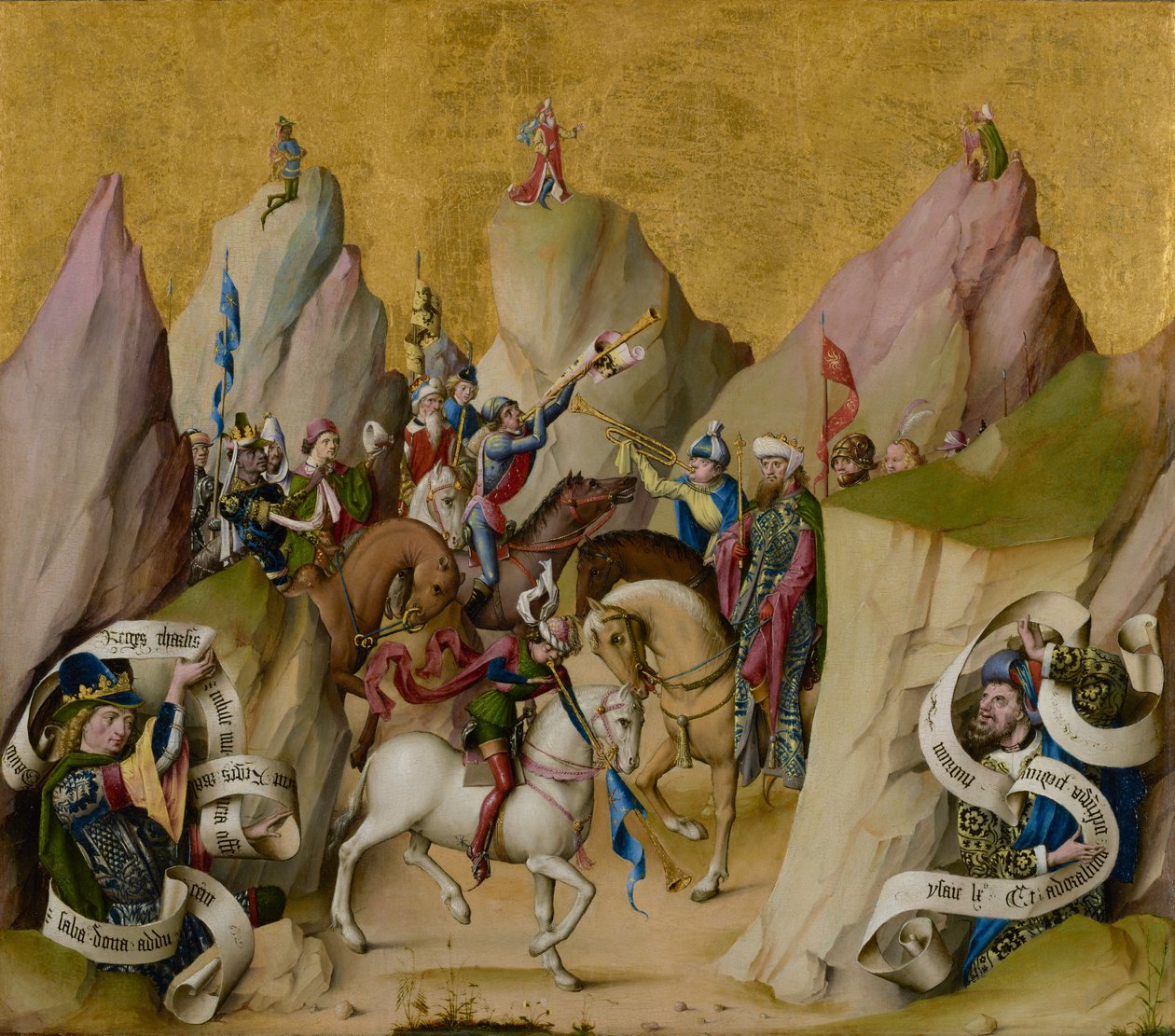 Kolmen kuninkaan tapaaminen, Daavid ja Jesaja (etusivu); Neitsyt Marian taivaaseenastuminen (kääntöpuoli). tekijältä Master of the St. Bartholomew Altarpiece