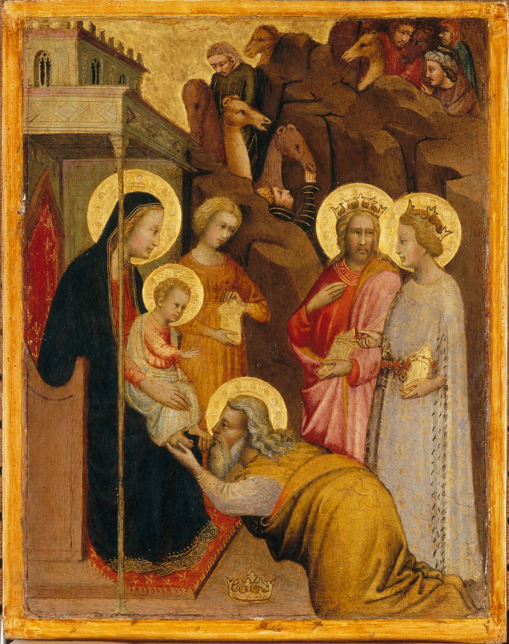 Maagien palvominen, 1400-10 (munatempera ja kulta puupaneelille). tekijältä Master of the Straus Madonna
