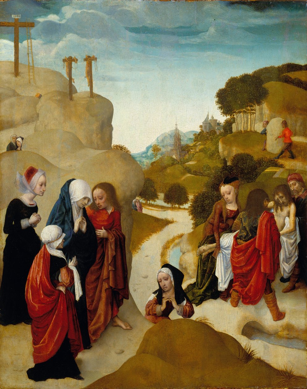 Kristuksen hautaaminen, noin 1490 (öljy paneelille). tekijältä Master of the Virgo Inter Virgines