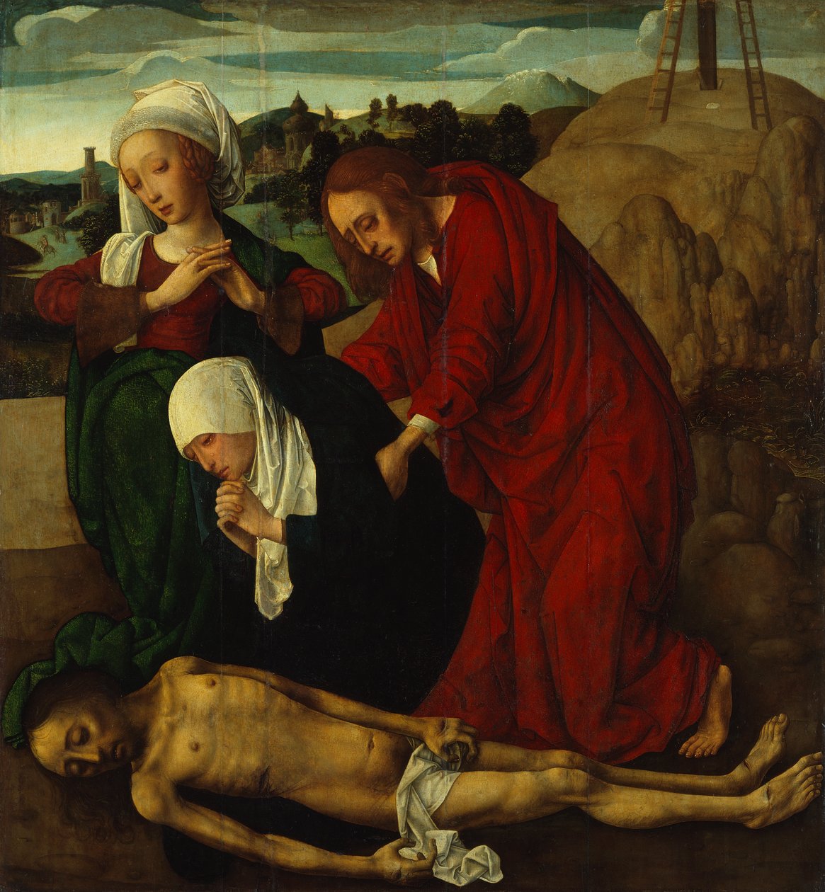 Valitusvirsi kuolleen Kristuksen yli, noin 1490 (öljy paneelille). tekijältä Master of the Virgo Inter Virgines