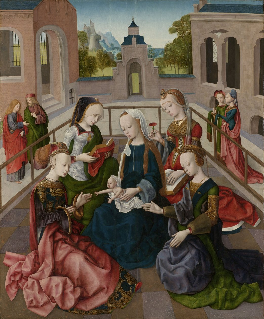 Neitsyt ja lapsi neljän pyhän neitsyen kanssa, n. 1495-1500 tekijältä Master of the Virgo Inter Virgines