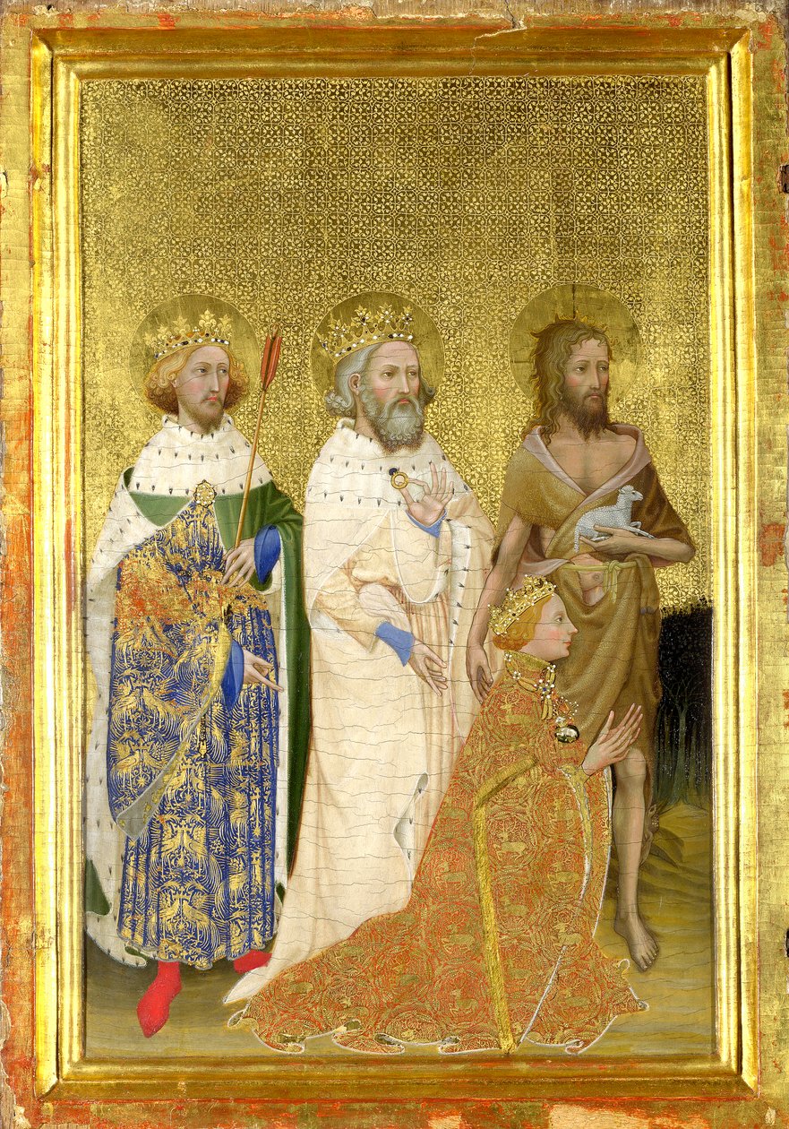 Richard II Englannin suojeluspyhimyksineen (Wilton Diptyykin vasen sisäpaneeli) tekijältä Master of the Wilton Diptych
