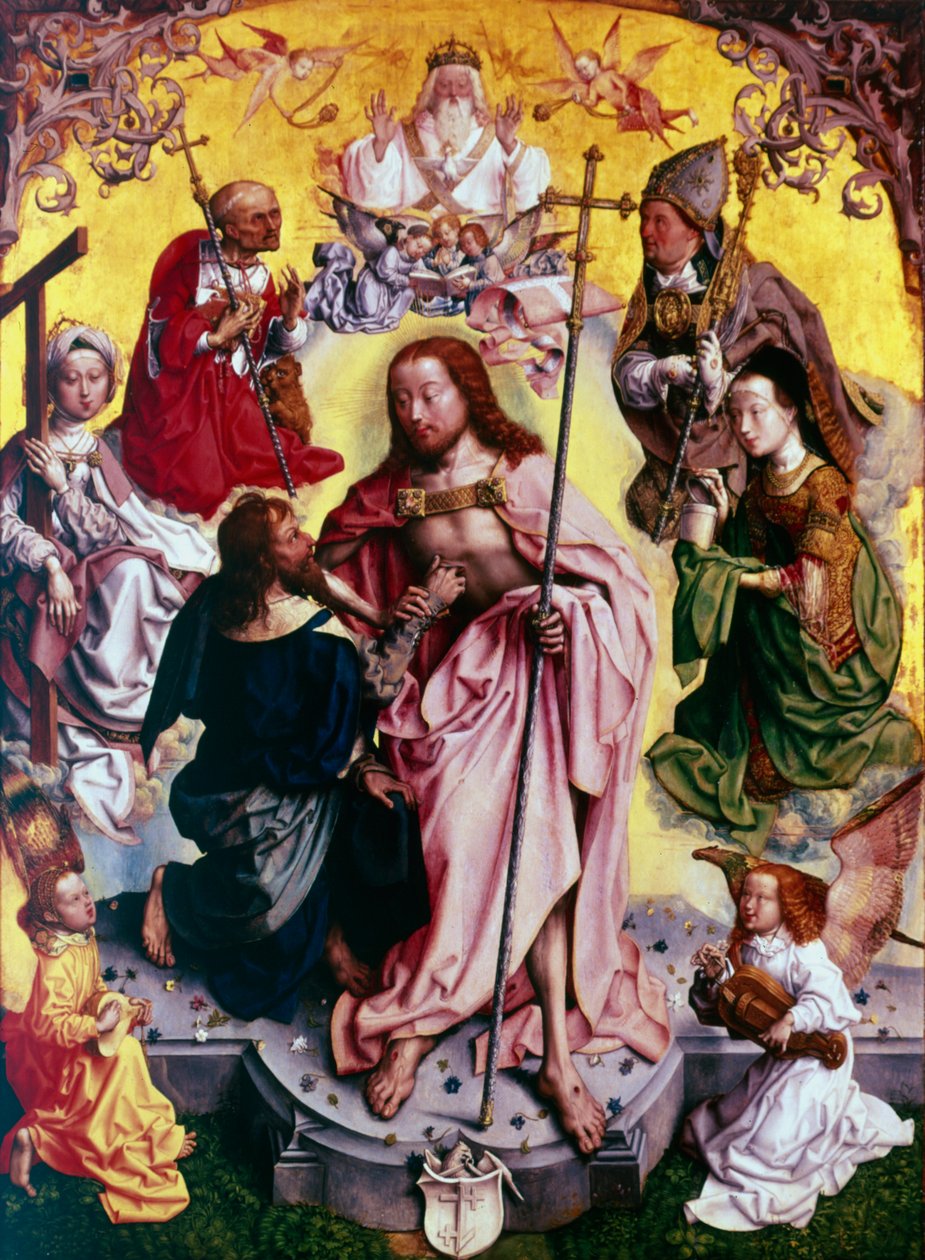 Epäilevä Tuomas laittaa kätensä Kristuksen haavaan, c1499 tekijältä Master of the altarpiece of St