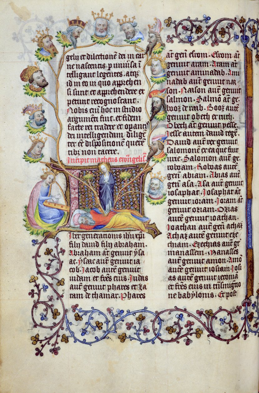 Ms 289.3 f.67v Matteuksen evankeliumista peräisin oleva Iisain puu, alkukirjain, Utrecht, n. 1425 (lehtikultaa, kultamustetta ja temperaa pergamentilla). tekijältä Masters of Zweder van Culemborg