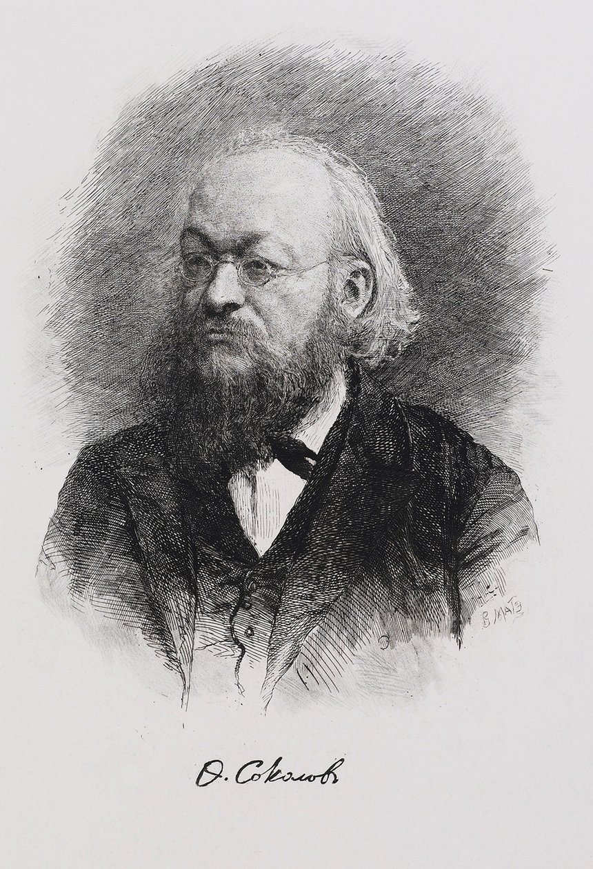 Historioitsija Fjodor Fjodorovitš Sokolovin muotokuva 1841-1909, 1900-luku tekijältä Mate