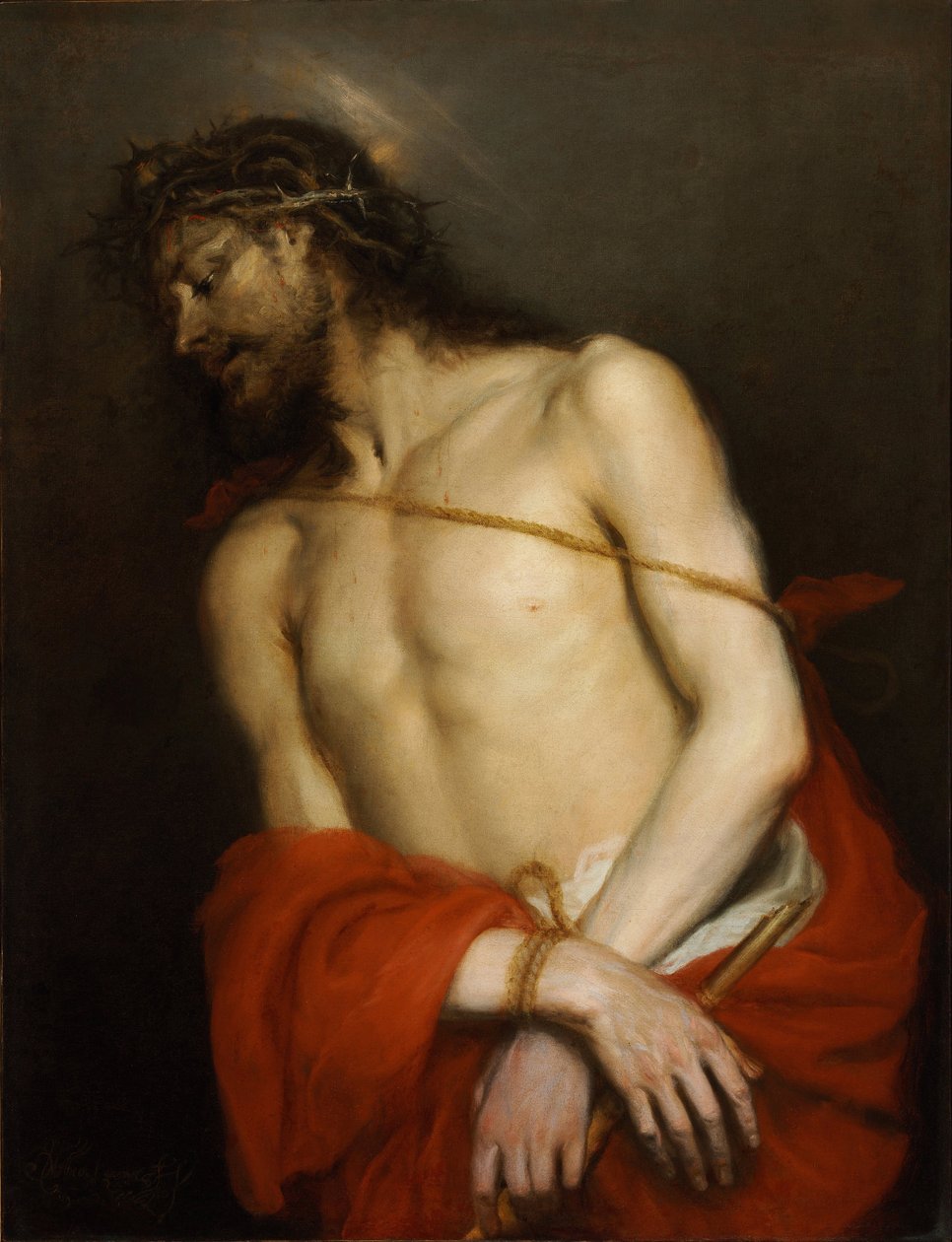 Kristus ruovon kanssa, joka tunnetaan myös nimellä Ecce Homo - Ecce Homo - Cerezo, Mateo, nuorempi (1637-1666) - noin 1665 - Öljy kankaalle - 98x75 - Szepmuveszeti Muzeum, Budapest tekijältä Mateo Cerezo
