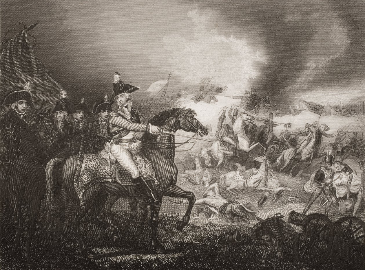 Hyökkäys ranskalaisten leiriin Famarsin kukkuloilla Valenciennesin lähellä 23. toukokuuta 1793, kuvitus everstiluutnantti Williamsin teoksesta "England