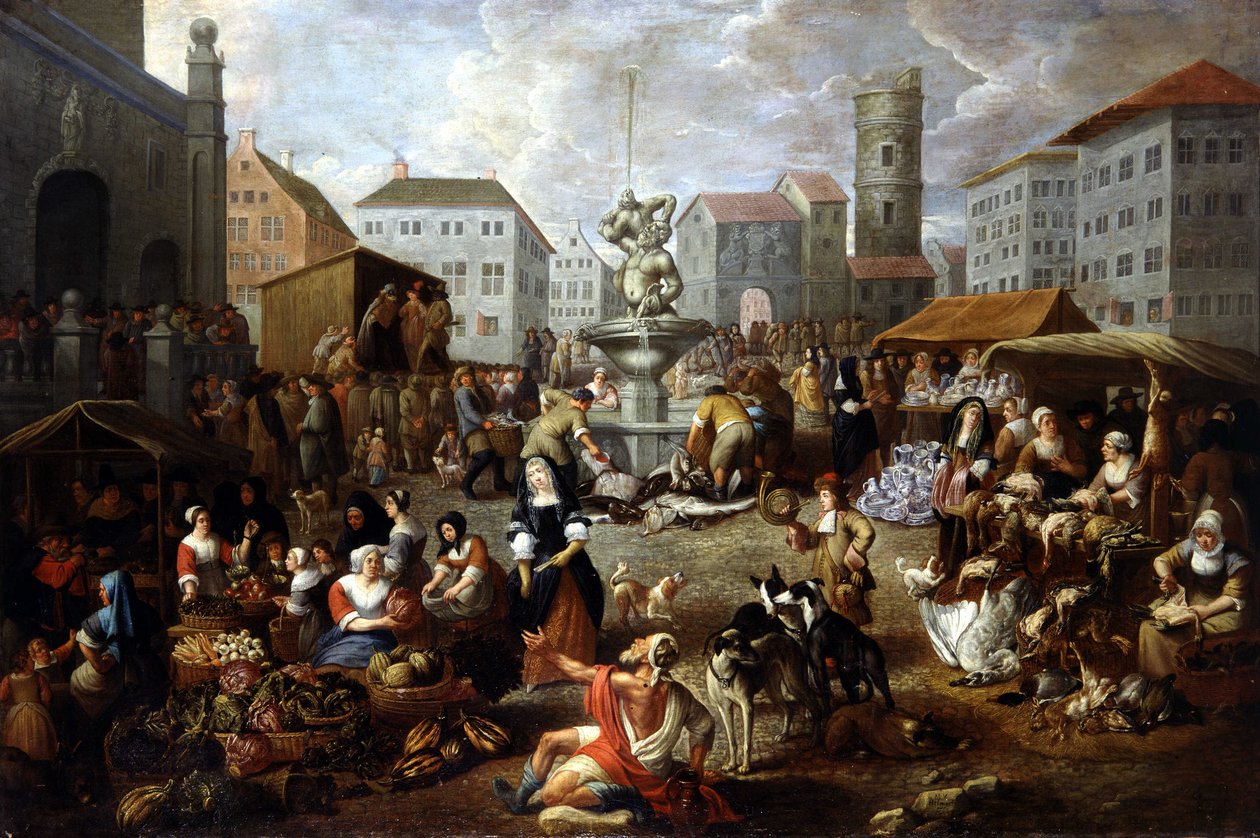 Kävelykohtaus - 1700-luvun maalaus, Musee de Tesse (Le Mans) tekijältä Matheus van Helmont