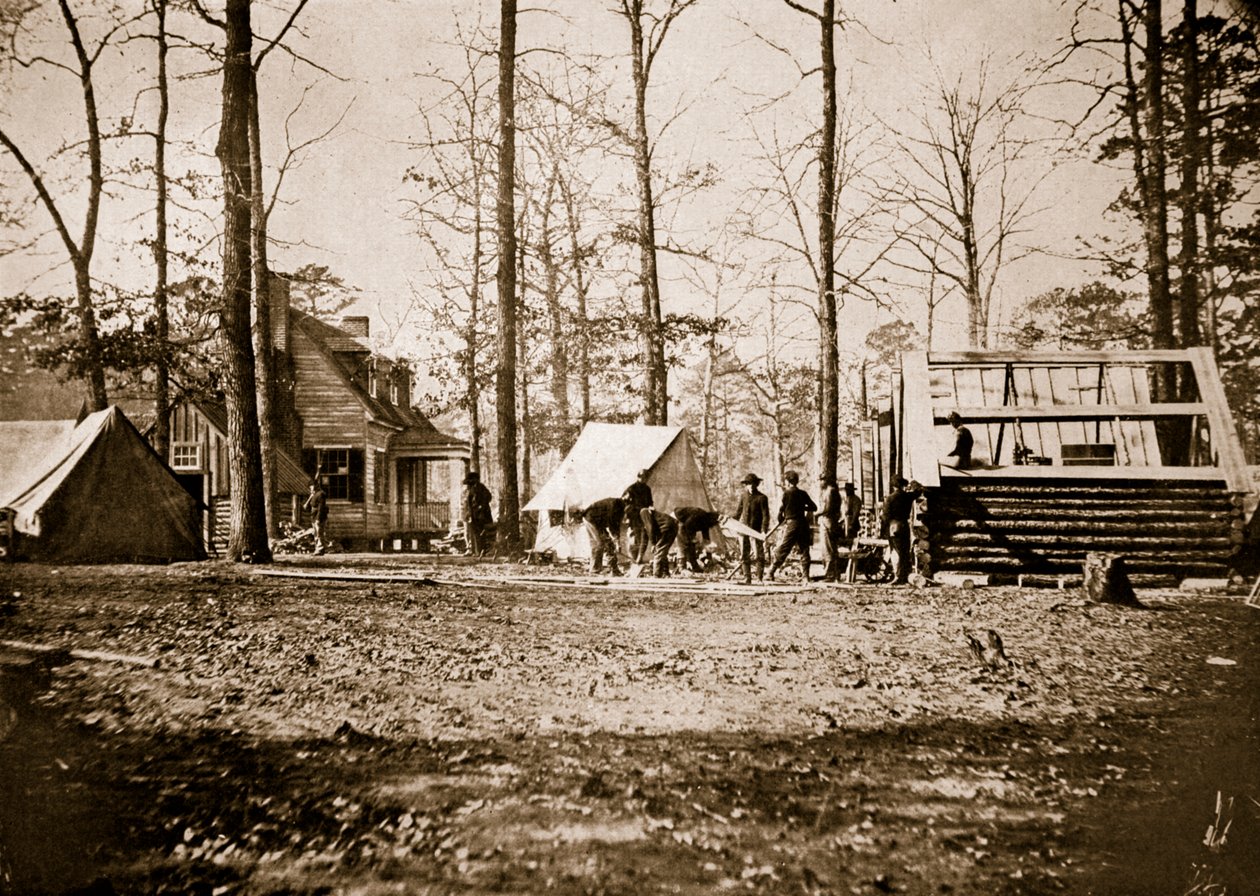 Winter Quartersin rakentaminen City Pointiin, 1861-65 tekijältä Mathew B. Brady