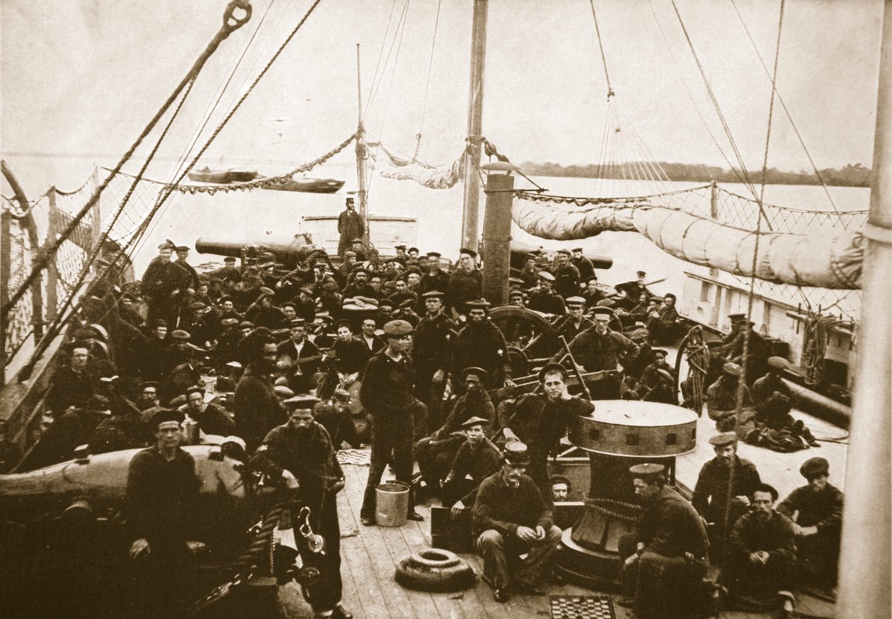 Tykkiveneen kansi ja miehistö, 1861-65 tekijältä Mathew B. Brady