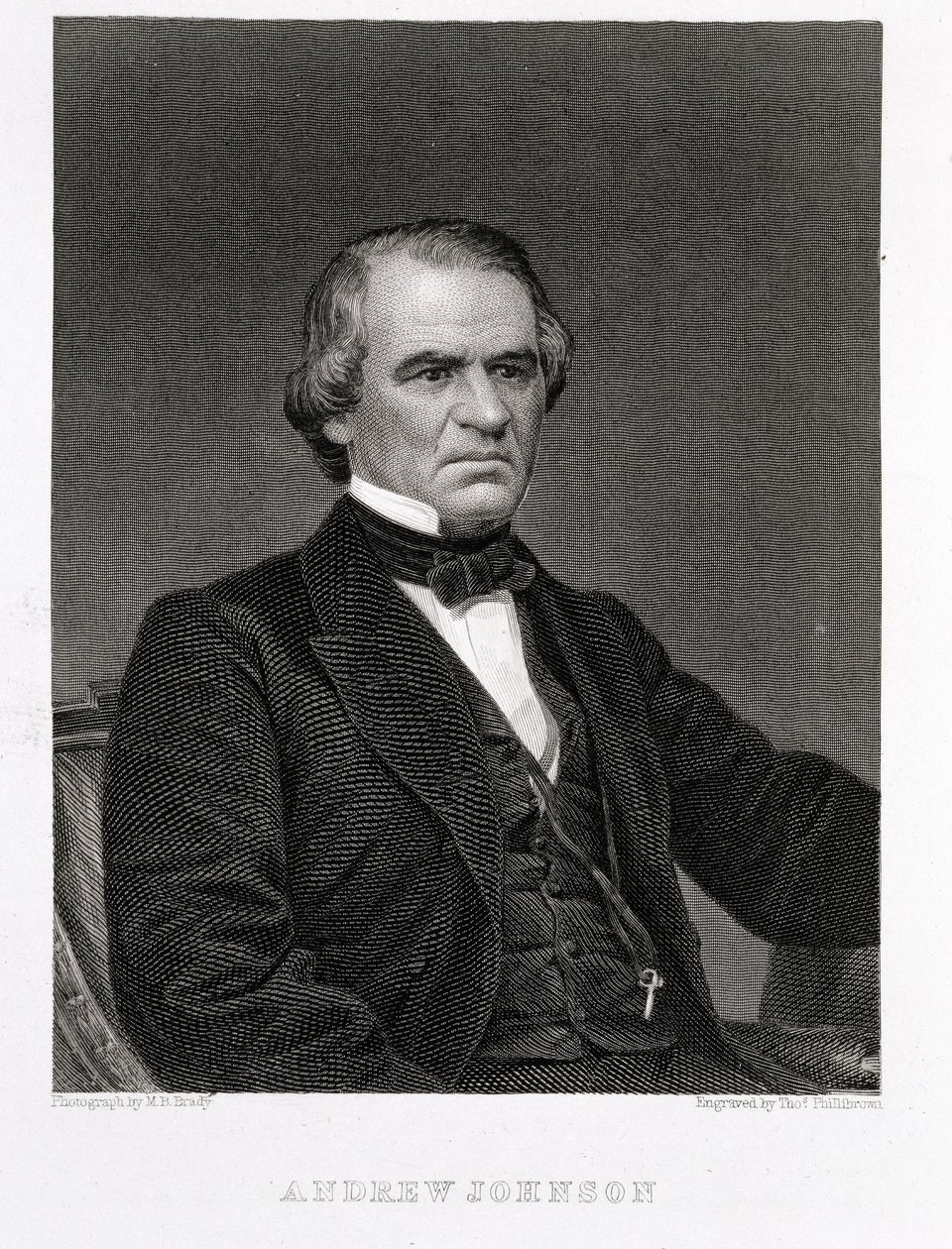 Andrew Johnson, kaiverrettu Thomas Phillibrownin valokuvasta tekijältä Mathew B. Brady