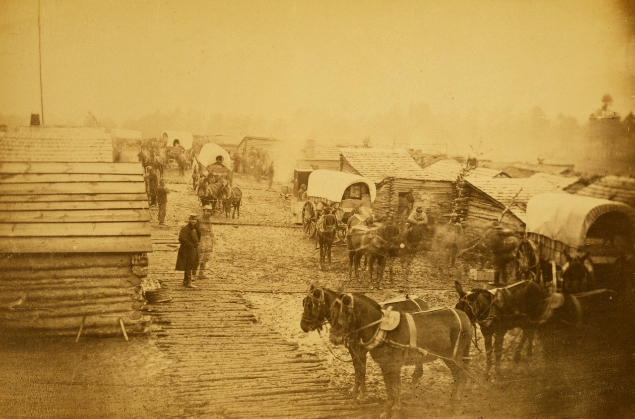 Unionin joukkojen leiri Centrevillessä, Virginiassa, talvi 1861 ja 1862 (seepiakuva) tekijältä Mathew B. Brady