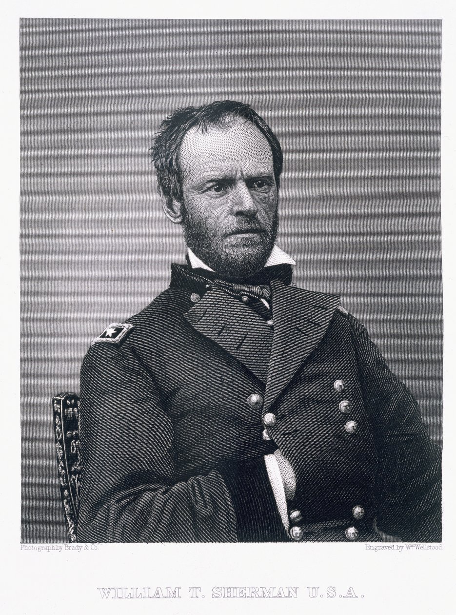 Kenraali William Tecumseh Sherman, kaiverrettu William Wellstoodin (1819-1900) valokuvan jälkeen tekijältä Mathew B. Brady