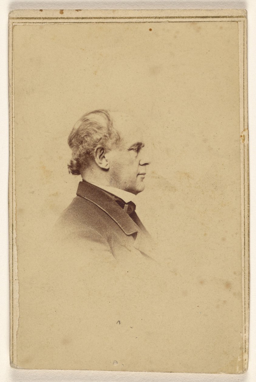 [Tunnistamaton mies sivukuvassa, painettu vinjettityyliin] tekijältä Mathew B. Brady