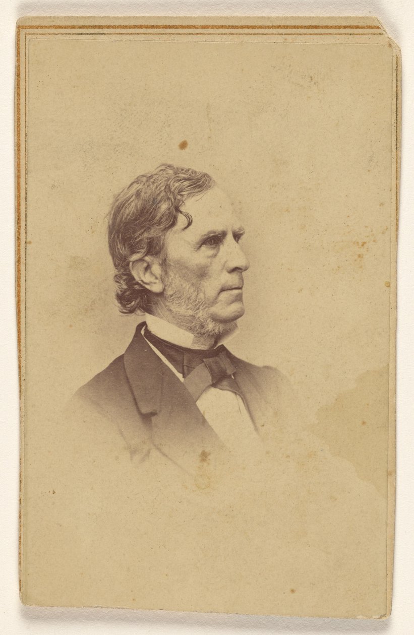 [Tunnistamaton mies, jolla on harmaantuva parta mutta ei viiksiä, sivuprofiilissa, vinjettityyliin painettuna] tekijältä Mathew B. Brady