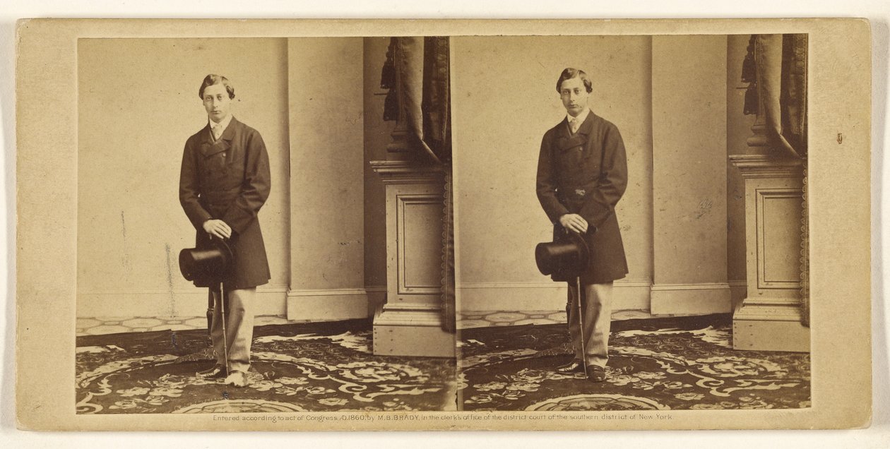 [Tunnistamaton nuori mies pitelemässä silinterihattua ja kävelykeppiä, seisomassa] tekijältä Mathew B. Brady