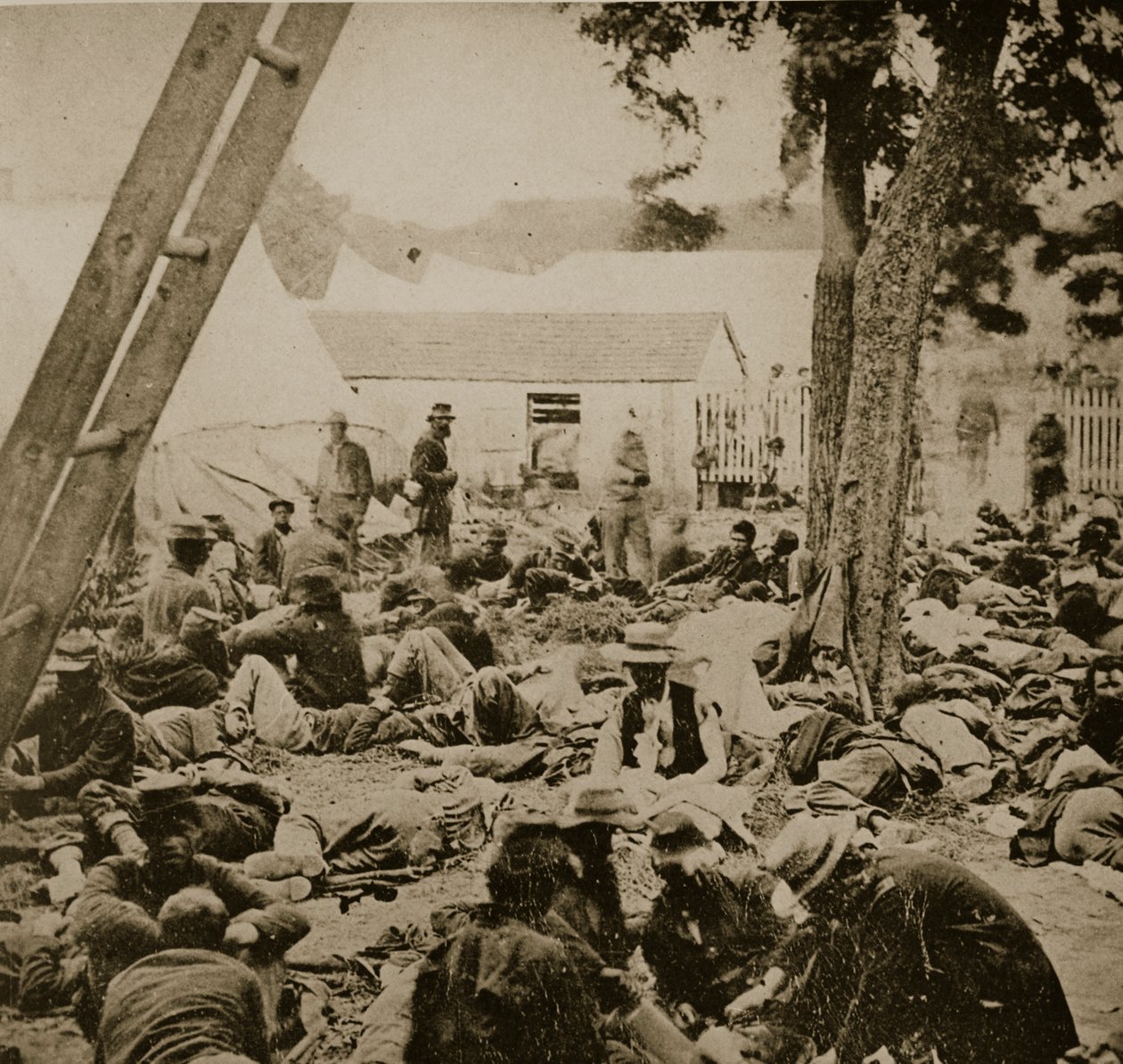 Kenttäsairaalakohtaus Savagen asemalla, 29. kesäkuuta 1862 tekijältä Mathew B. Brady