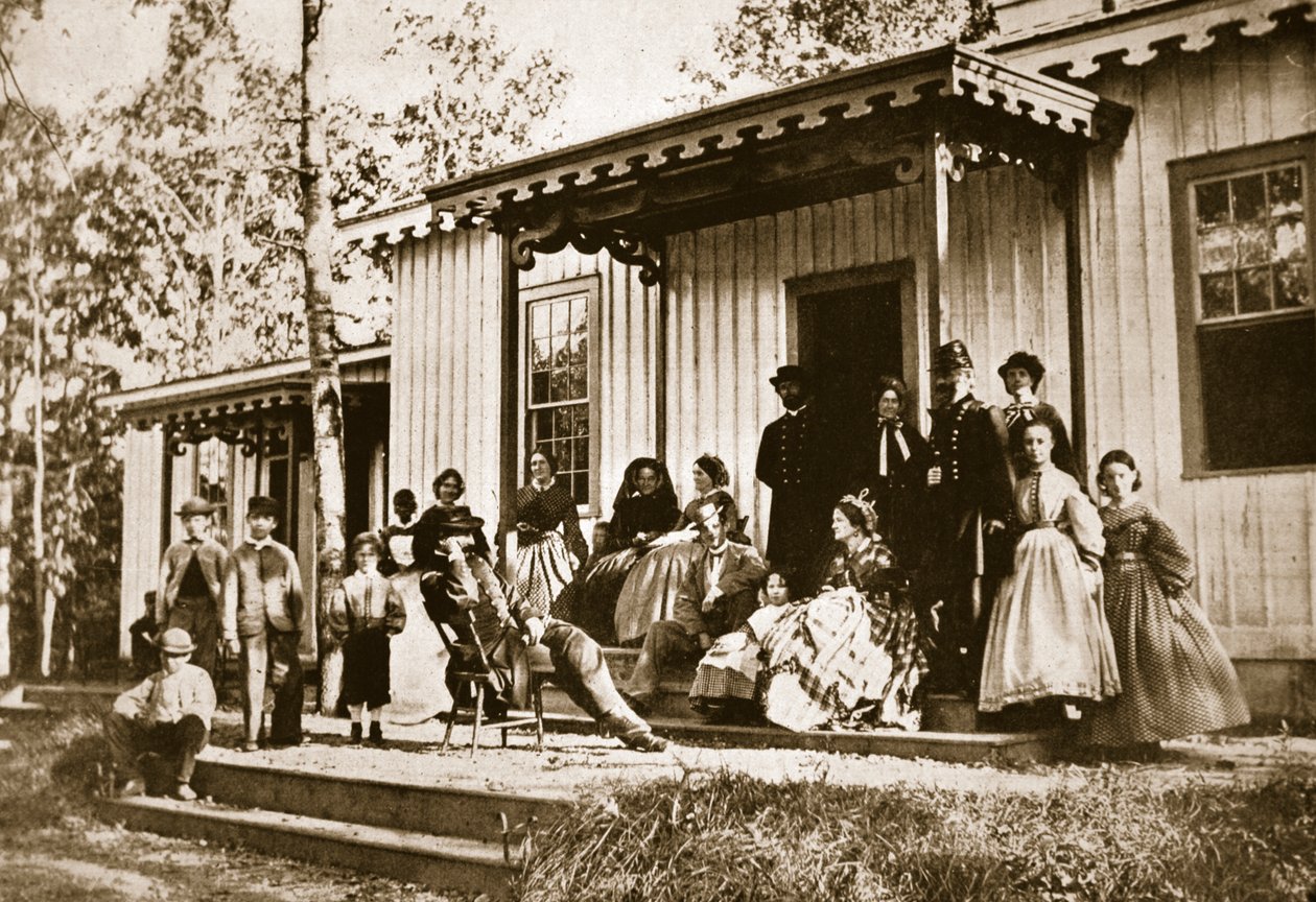 Kenraali Heintzelman viihdyttämässä ystäviä toipilasleirillä, Aleksandriassa, 1861-65 tekijältä Mathew B. Brady