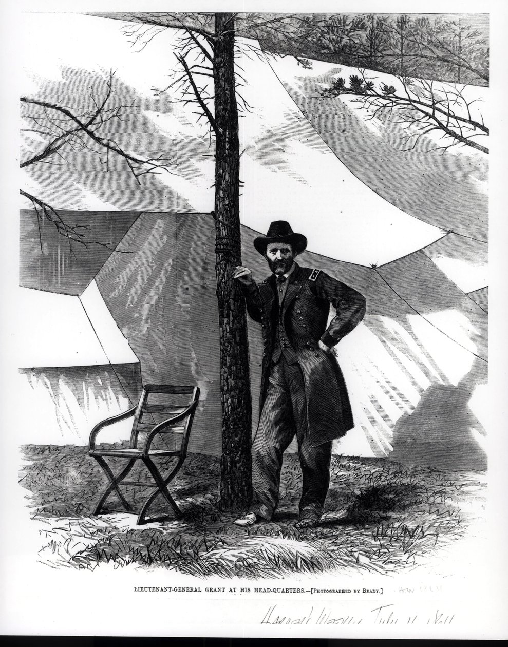 Kenraaliluutnantti Ulysses S. Grant päämajassaan, kuvitus "Harper