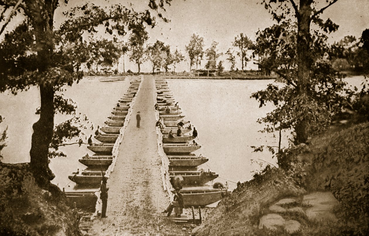 Pontoonisilta James-joen syvällä pohjassa, 1861-65 tekijältä Mathew B. Brady