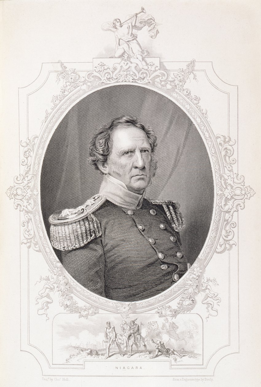 Winfield Scott (1786-1866) teoksesta The History of the United States, Voi. II, Charles Mackay, kaivertanut Charles Holl daguerrotyypistä tekijältä Mathew B. Brady