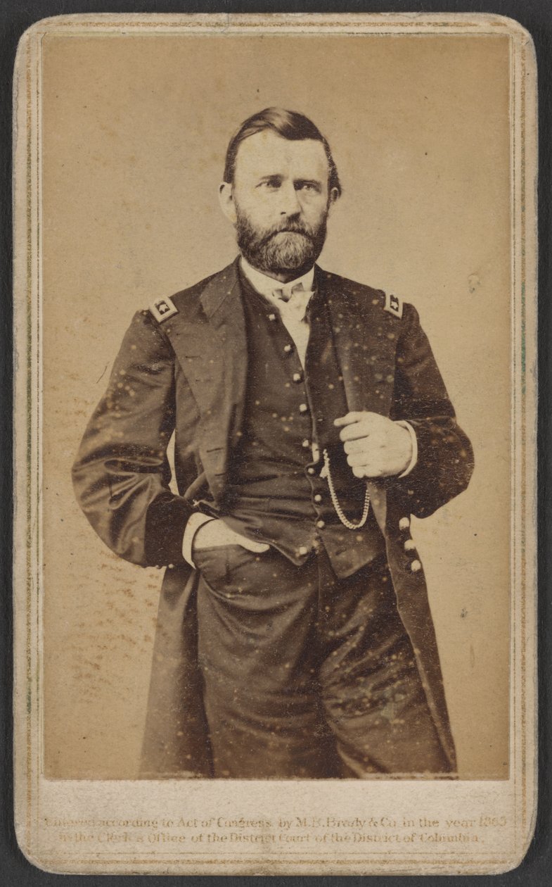 Kenraalimajuri Ulysses S. Grant, liittovaltion armeijan upseeri tekijältä Mathew and studio Brady