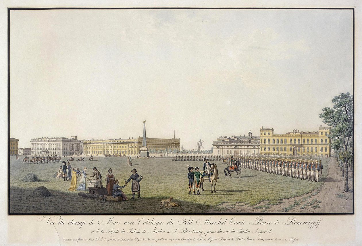 Näkymä Marsin kentältä ja Marmoripalatsista Pietarissa, 1804 tekijältä Mathias Gabriel Lory