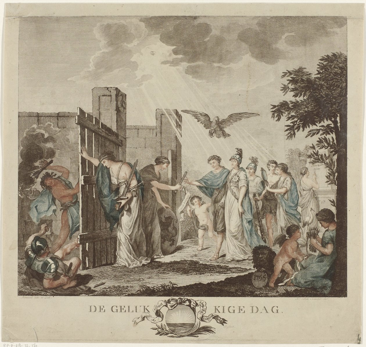 Allegoria kaupunginomistajan William V:n toipumisesta, 1787 Happy Day (otsikko esineessä) tekijältä Mathias de Sallieth