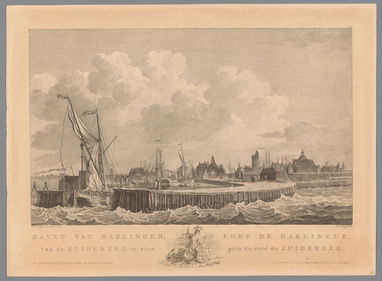 Harlingenin satama Harlingenin satama Zuiderzeestä nähdä / Port de Harlingue, pris de coté du Zuiderzee (otsikko esineessä) tekijältä Mathias de Sallieth